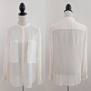 Babaton Cream Silk Classic Shirt Sz M Aritzia
